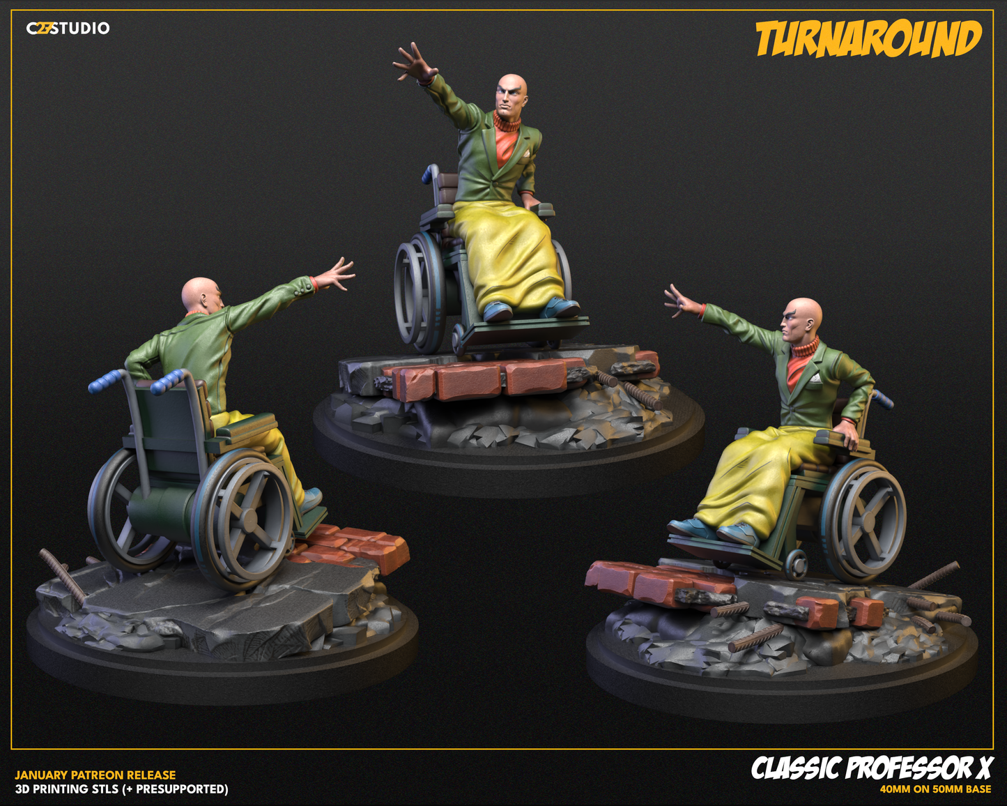 Classic Professor X 40mm on 50mm Base (Sculpted by C27 Studios) - 3D Printed Miniature