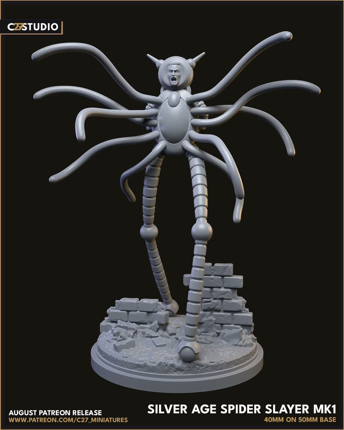 Silver Age Spider Slayer MK1 on 50mm Base (Sculpted by C27 Minis & Terrain)