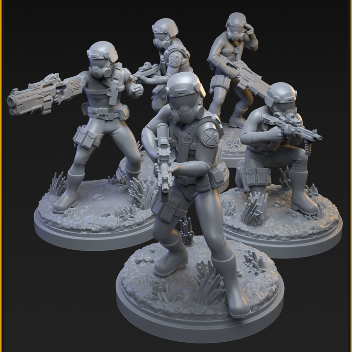 Shield Army Infantry 32mm on 32mm Base (Sculpted by C27 Studios) - 3D Printed Miniature