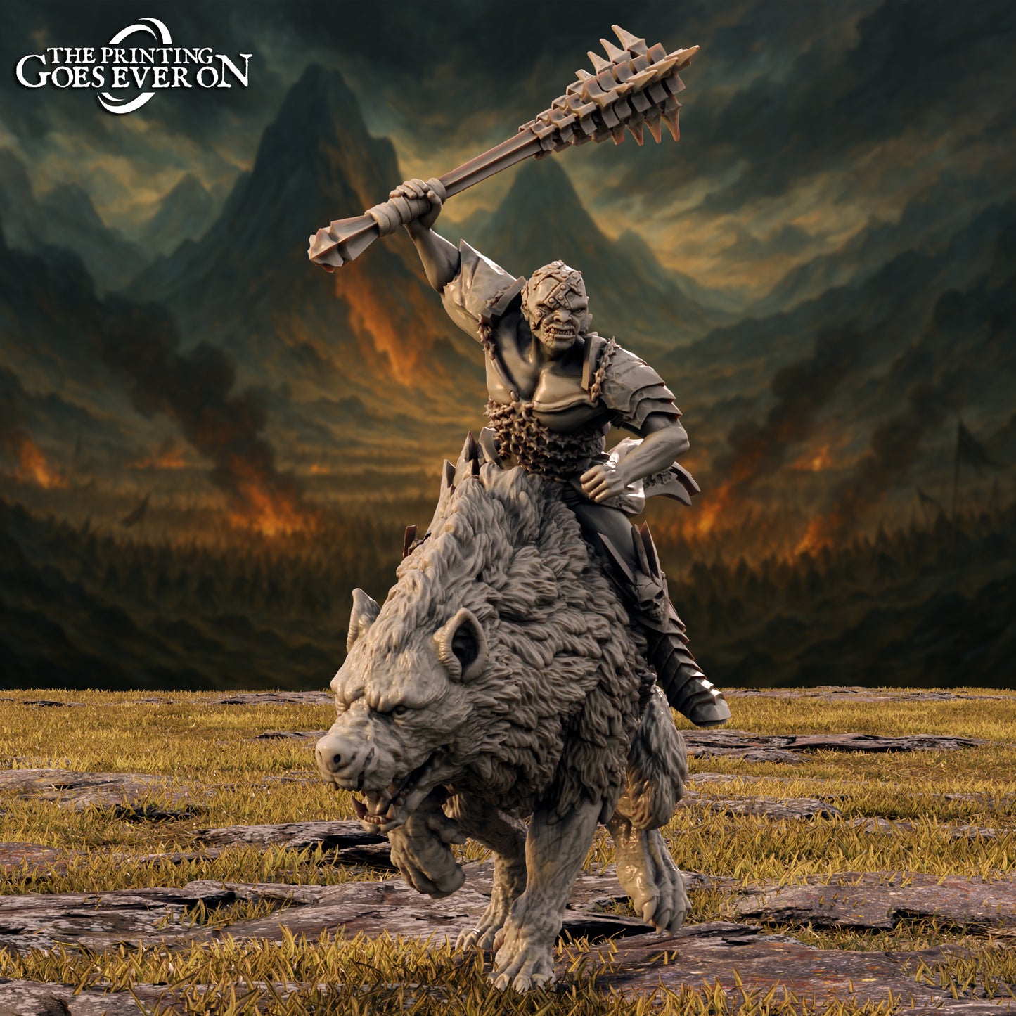Brukh Orc Henchman Mounted (Sculpted by The Printing Goes Ever On)