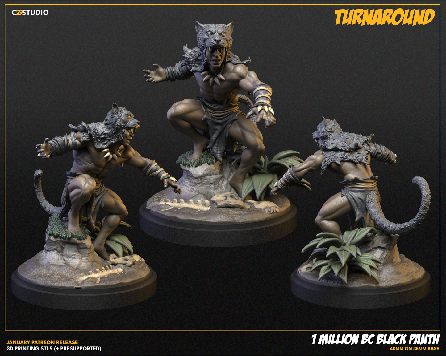 1 Mil BC Black Panther 40mm on 35mm Base (Sculpted by C27 Studios) - 3D Printed Miniature