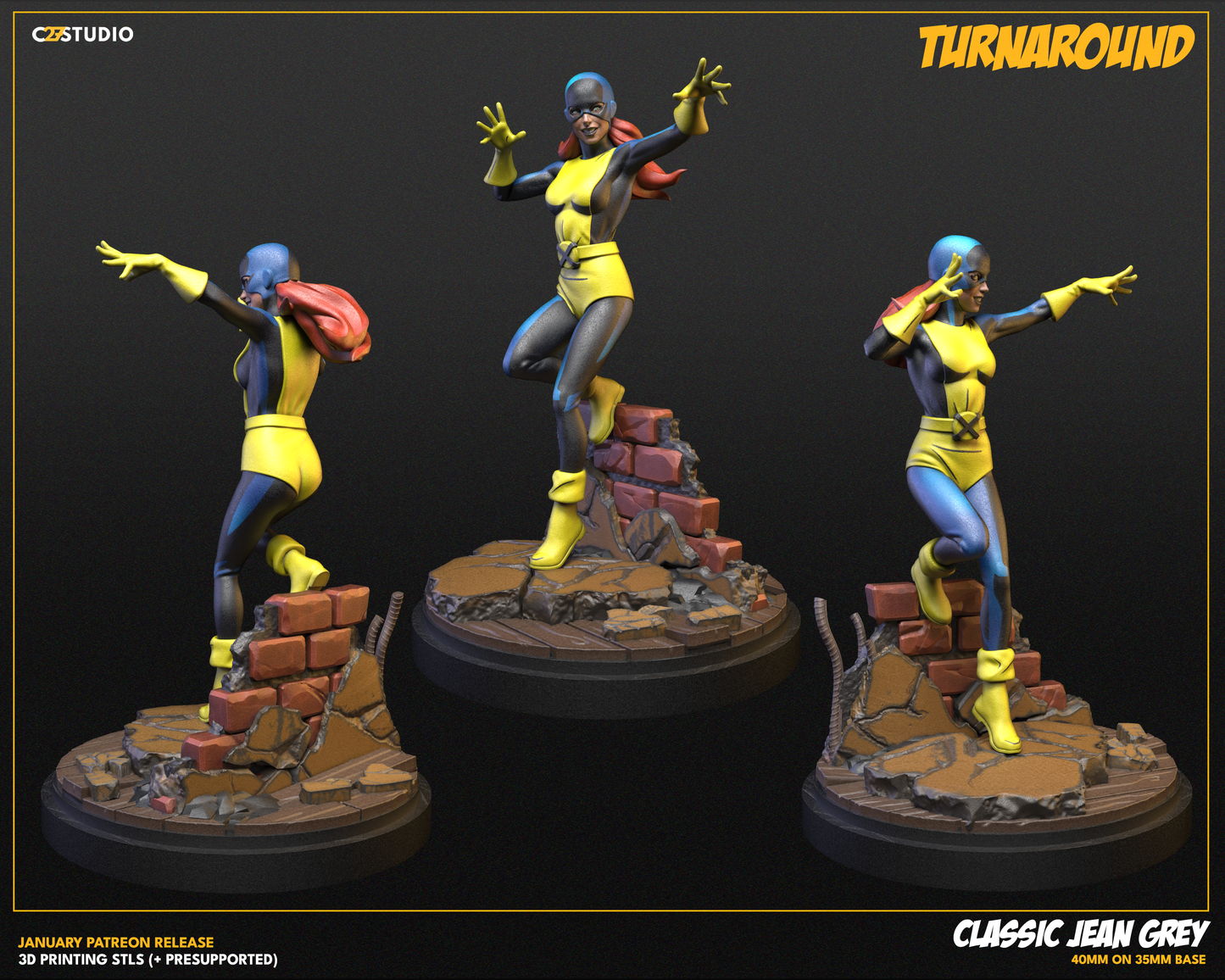 Classic Jean Grey 40mm on 35mm Base (Sculpted by C27 Studios) - 3D Printed Miniature