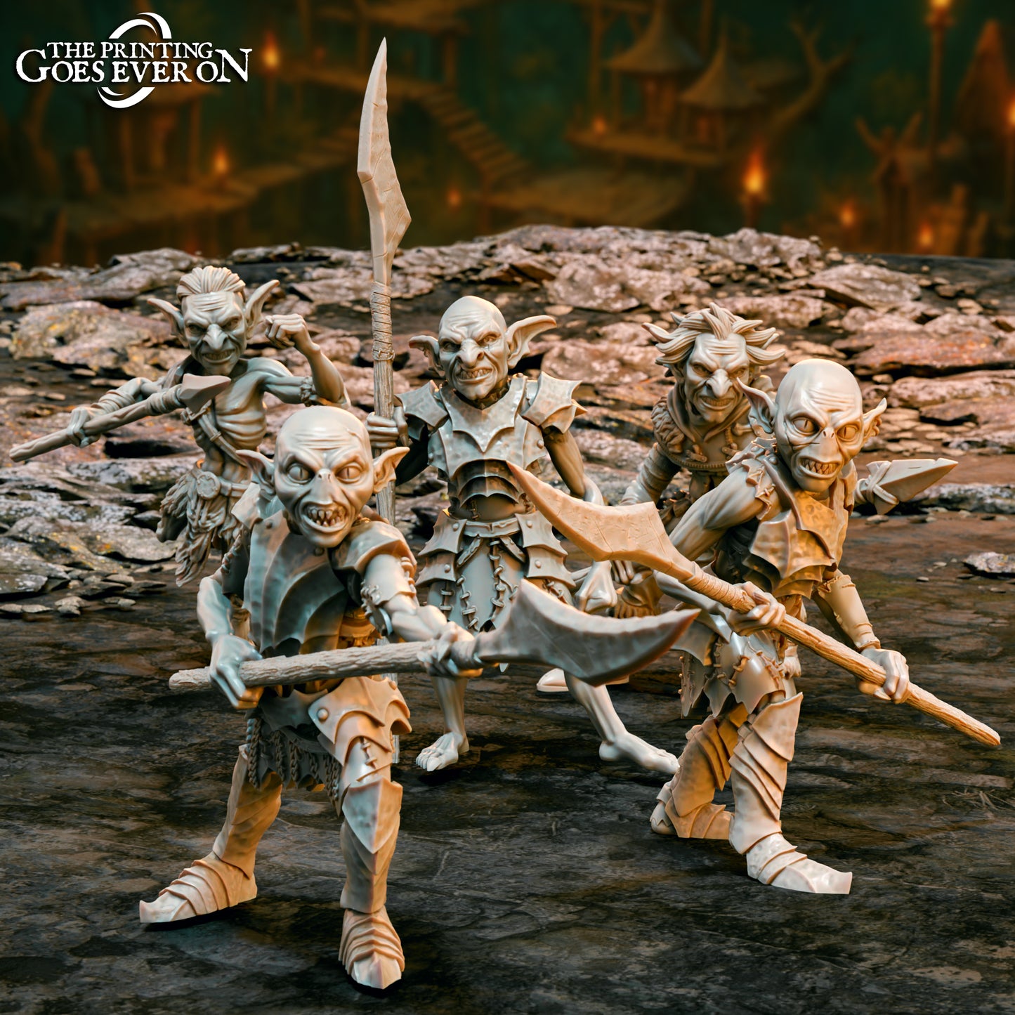 Goblin Den Spearmen - set of 5 (sculpted by Printing Goes Ever On)