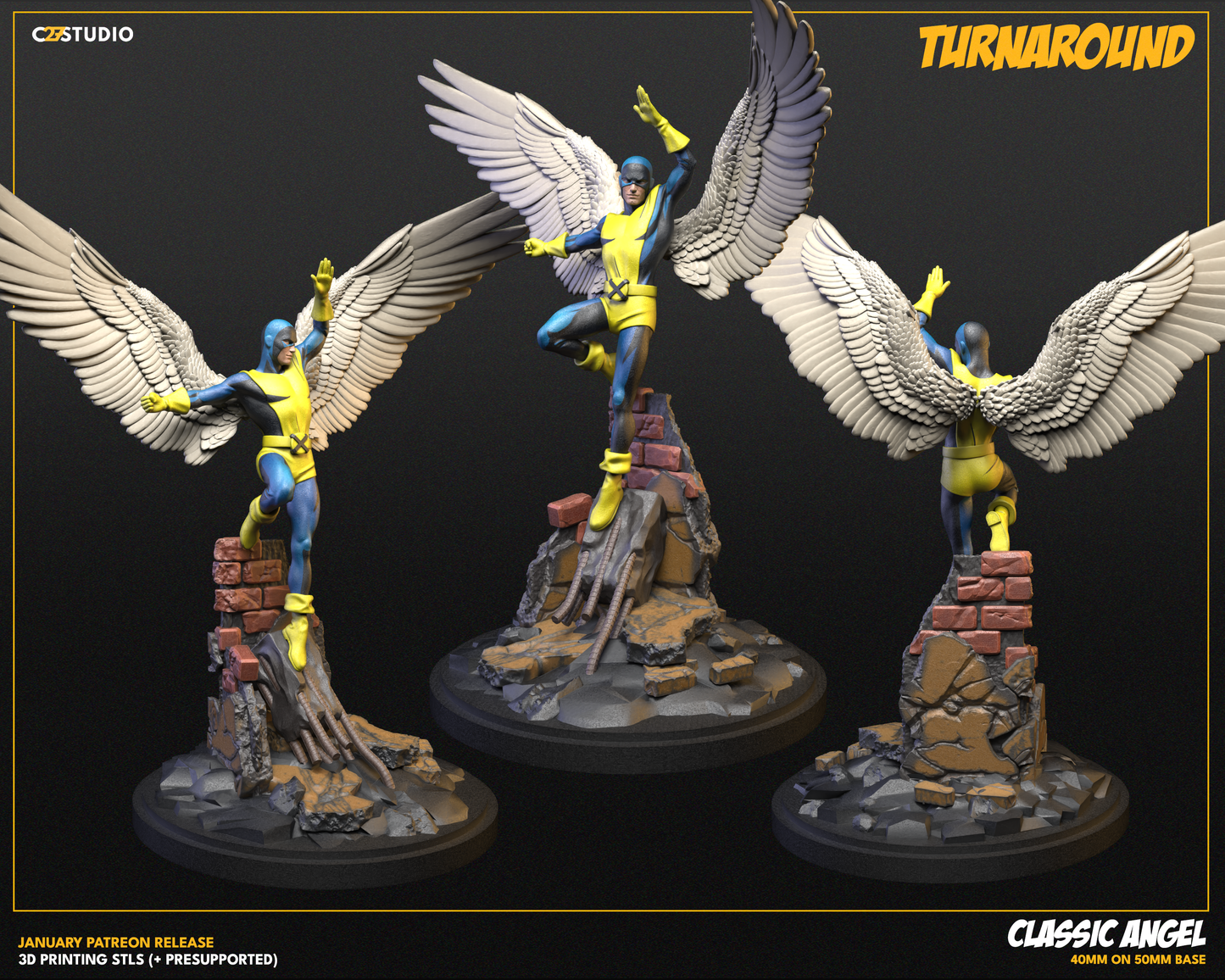 Classic Angel 40mm on 50mm Base (Sculpted by C27 Studios) - 3D Printed Miniature
