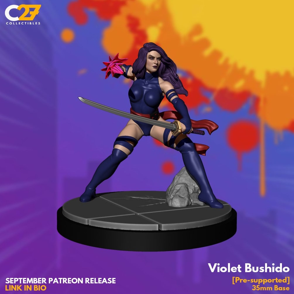 Psylocke / Violet Bushido 40mm miniature (sculpted by C27 collectibles) (Crisis Protocol Proxy/Alternative)