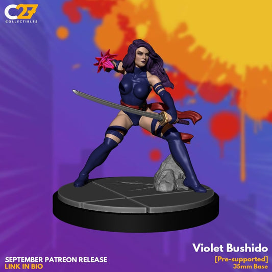 Psylocke / Violet Bushido 40mm miniature (sculpted by C27 collectibles) (Crisis Protocol Proxy/Alternative)