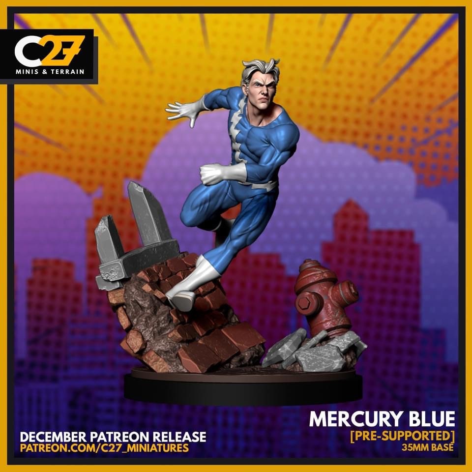 Quicksilver / Mercury Blue 40mm miniature (sculpted by C27 collectibles) (Crisis Protocol Proxy/Alternative)