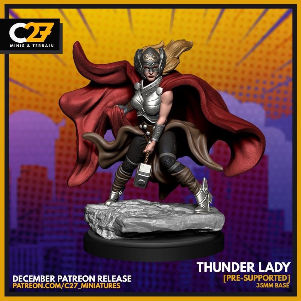 Thunder Lady / Lady Thor / Jane Foster 40mm miniature (sculpted by C27 collectibles) (Crsis Protocol Proxy/Alternative)