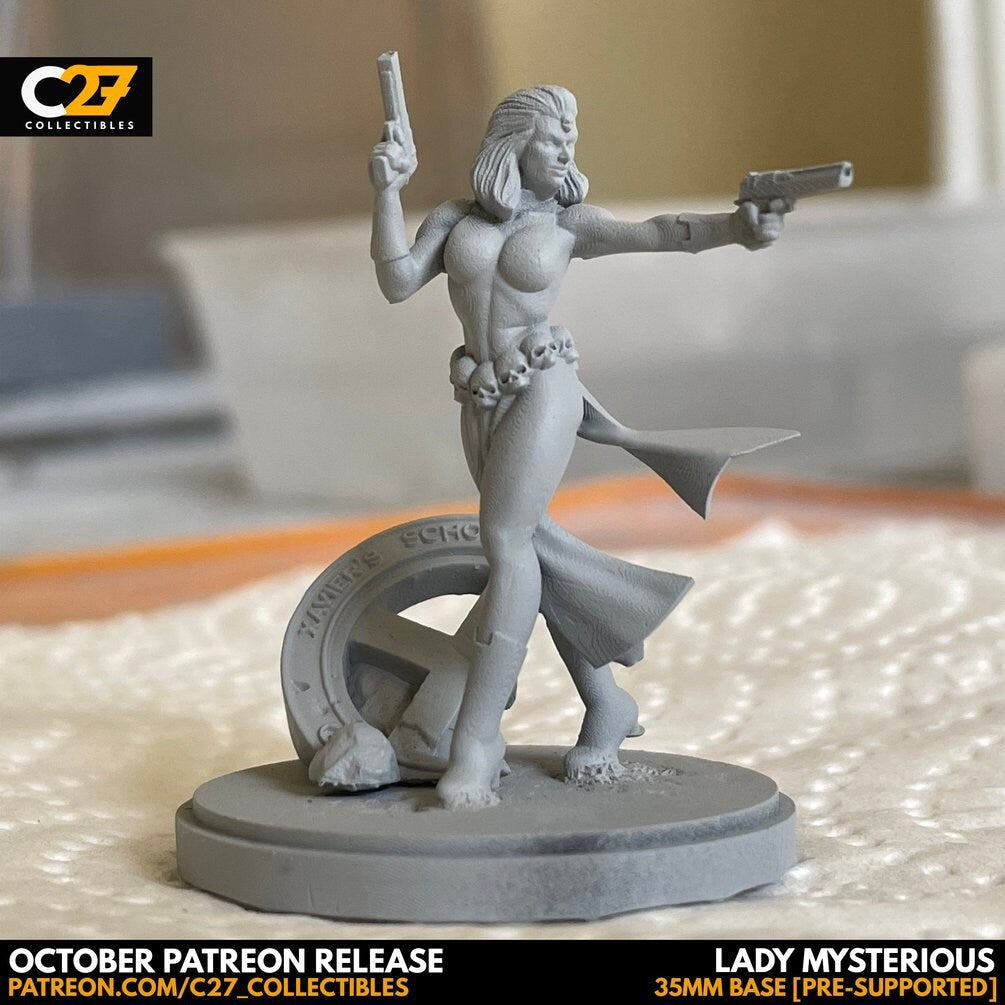 Mystique / Lady Mysterious 40mm miniature (sculpted by C27 collectibles) (Crisis Protocol Proxy/Alternative)