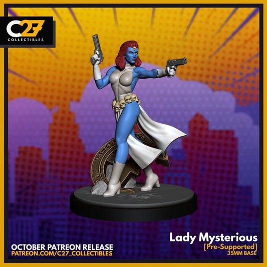Mystique / Lady Mysterious 40mm miniature (sculpted by C27 collectibles) (Crisis Protocol Proxy/Alternative)