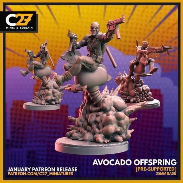 Deadpool / Avocado Offspring 40mm miniature (sculpted by C27 collectibles) (Crisis Protocol Proxy/Alternative)