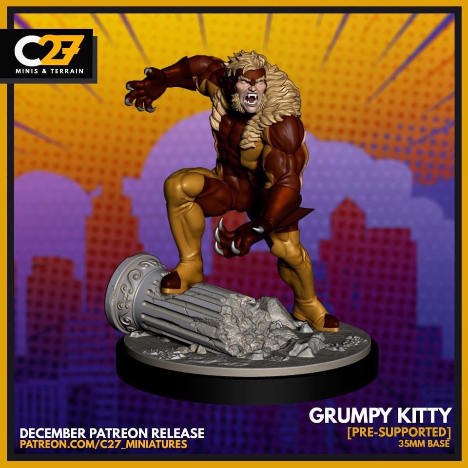 Sabretooth / Grumpy Kitty 40mm miniature (sculpted by C27 collectibles) (Crisis Protocol Proxy/Alternative)