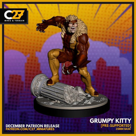 Sabretooth / Grumpy Kitty 40mm miniature (sculpted by C27 collectibles) (Crisis Protocol Proxy/Alternative)