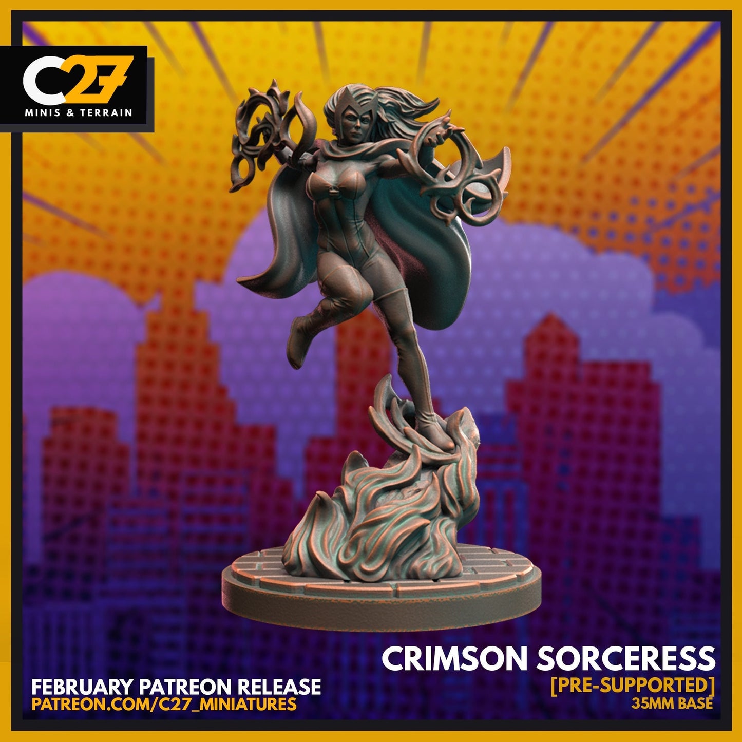 Scarlet Witch / Crimson Sorceress 40mm miniature (sculpted by C27 collectibles) (Crisis Protocol Proxy/Alternative)