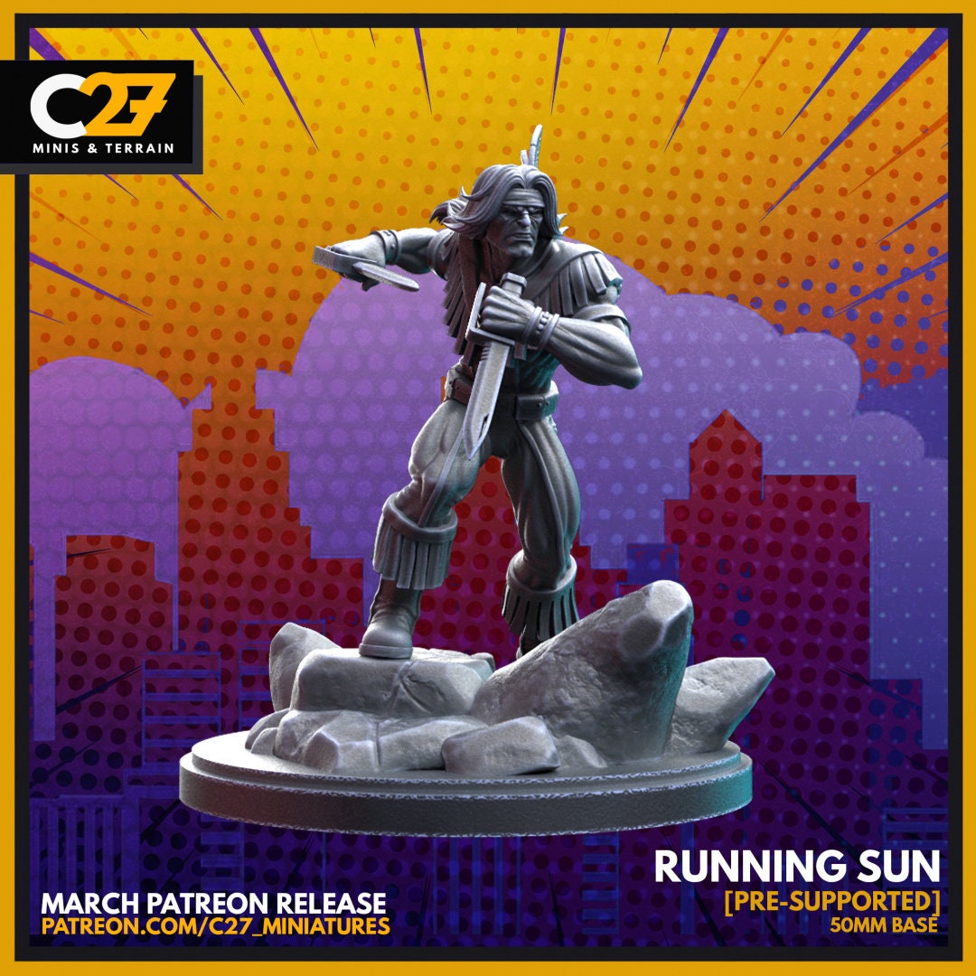 Running Sun / Warpath 40mm miniature (sculpted by C27 collectibles) (Crisis Protocol Proxy/Alternative)