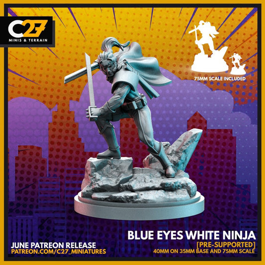 Shatterstar / Blue Eyes White Ninja 40mm miniature (sculpted by C27 collectibles) (Crisis Protocol Proxy/Alternative)
