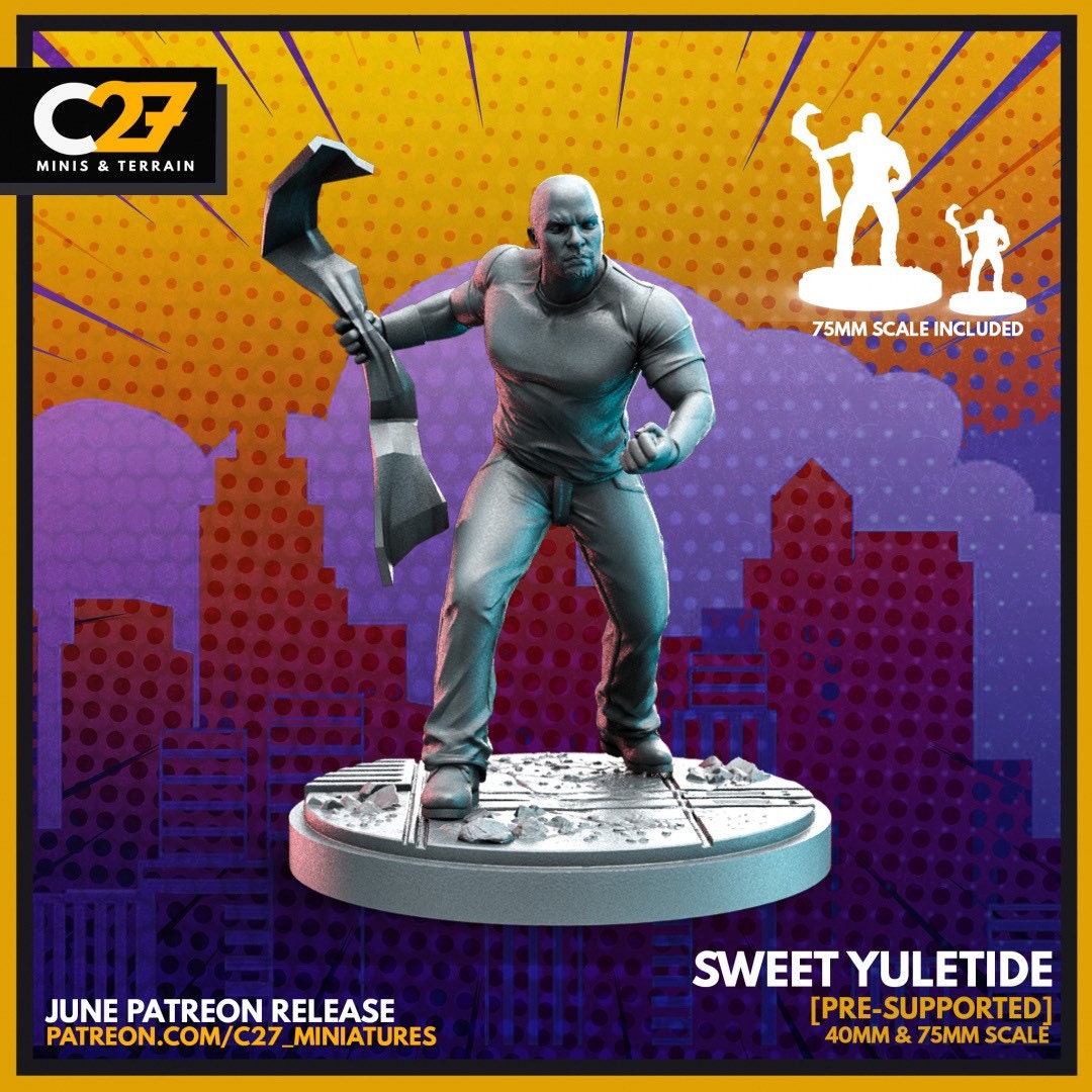 Luke Cage / Sweet Yuletide 40mm miniature (sculpted by C27 collectibles) (Crisis Protocol Proxy/Alternative)