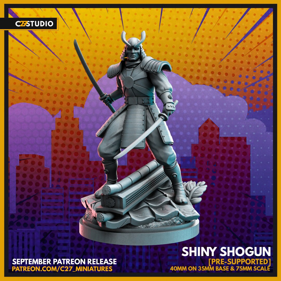 Silver Samurai / Shiny Shogun 40mm miniature (sculpted by C27 collectibles) (Crisis Protocol Proxy/Alternative)