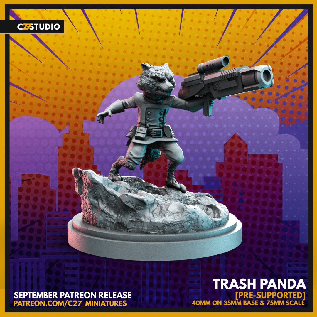 Rocket Racoon / Trash Panda 40mm miniature (sculpted by C27 collectibles) (Crisis Protocol Proxy/Alternative)