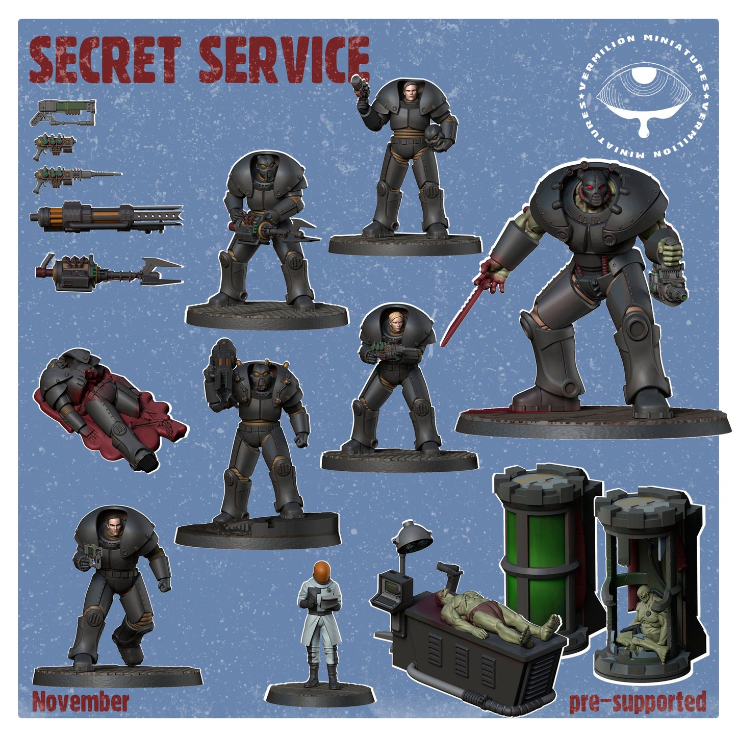 Secret Service Warband (7 miniatures + extras) (Sculpted by Vermillion Miniatures)