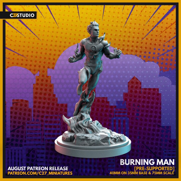 Johnny Storm / Human Torch / Burning Man 40mm miniature (sculpted by C27 collectibles) (Crisis Protocol Proxy/Alternative)