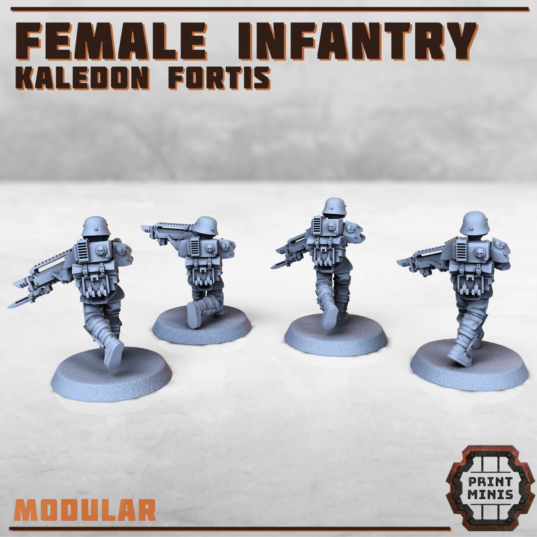 Female Infantry - Kaledon Fortis Army (set of 4) by Print Minis
