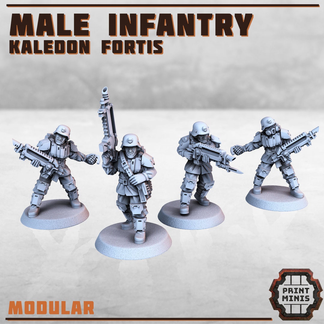 Male Infantry - Kaledon Fortis Army (set of 4) by Print Minis