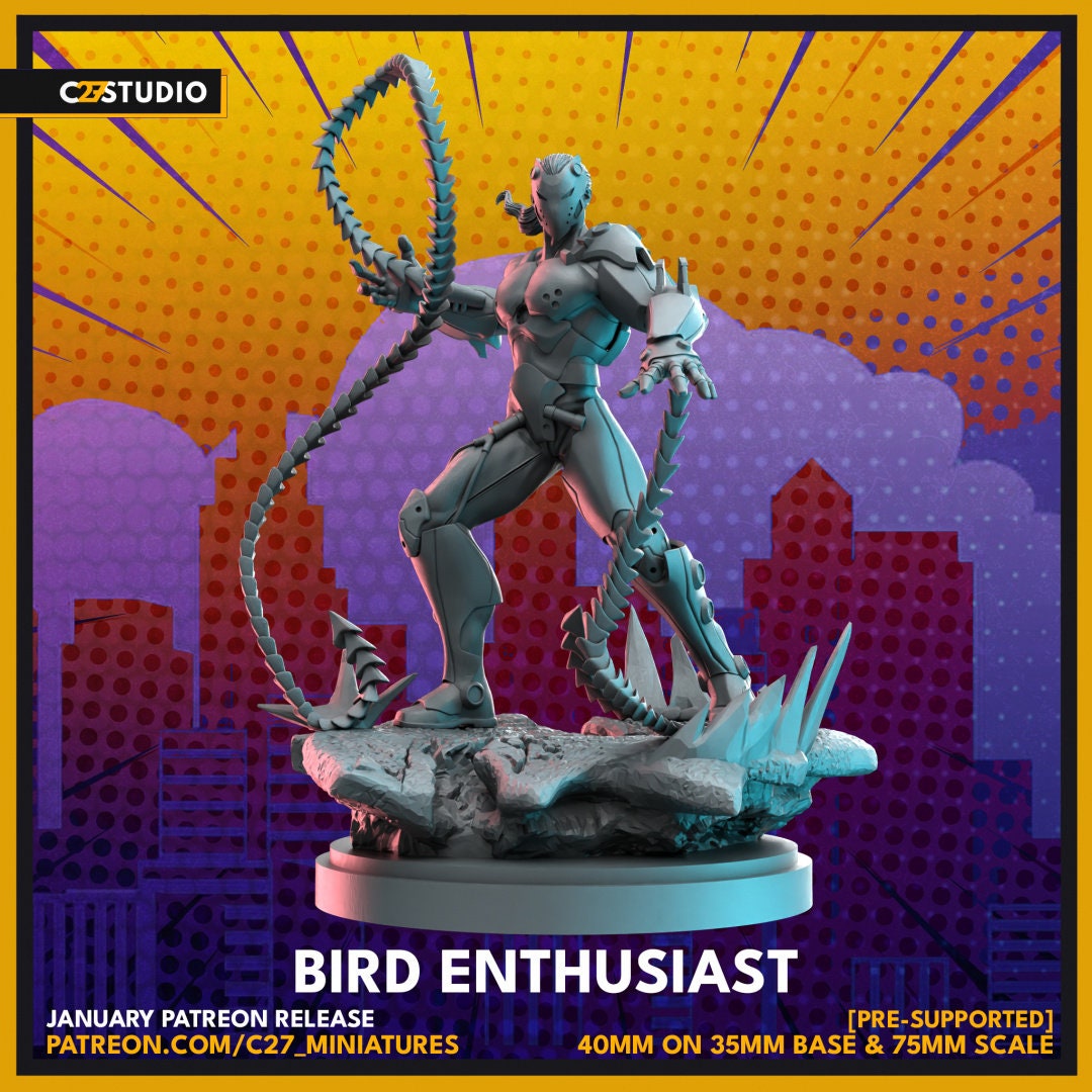 Whiplash / Bird Enthusiast 40mm miniature (sculpted by C27 collectibles) (Crisis Protocol Proxy/Alternative)
