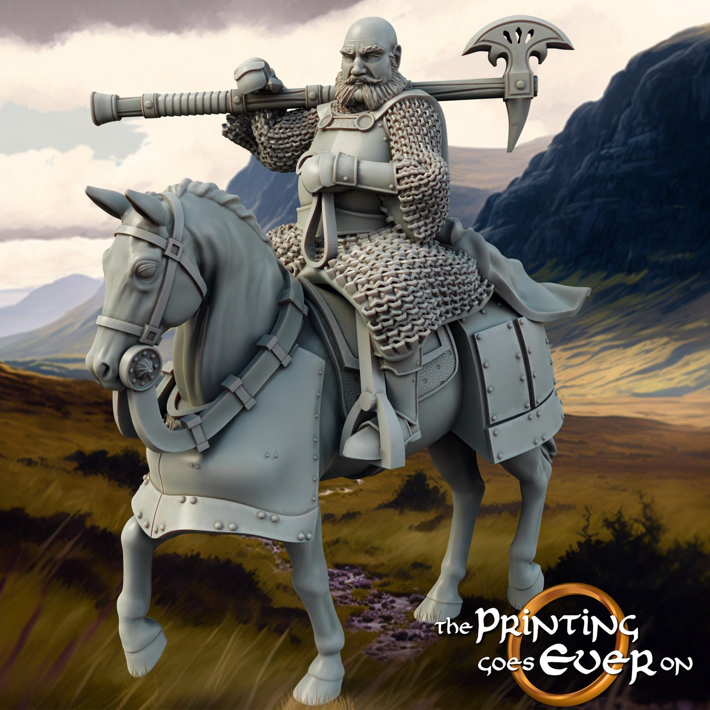 Axeman Leader Mounted - Allies and Fiefs - Vol. 1 (sculpted by Print Goes Ever On)