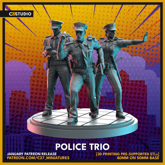 Police Trio 40mm miniature (sculpted by C27 collectibles) (Crisis Protocol Proxy/Alternative)