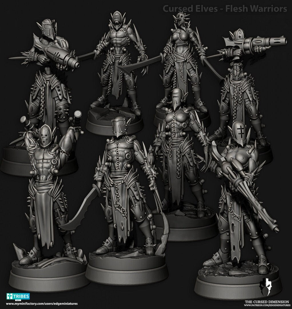 Flesh Warrior Squad - Cursed Elves - Set of 8 (Sculpted by Edge Miniatures)