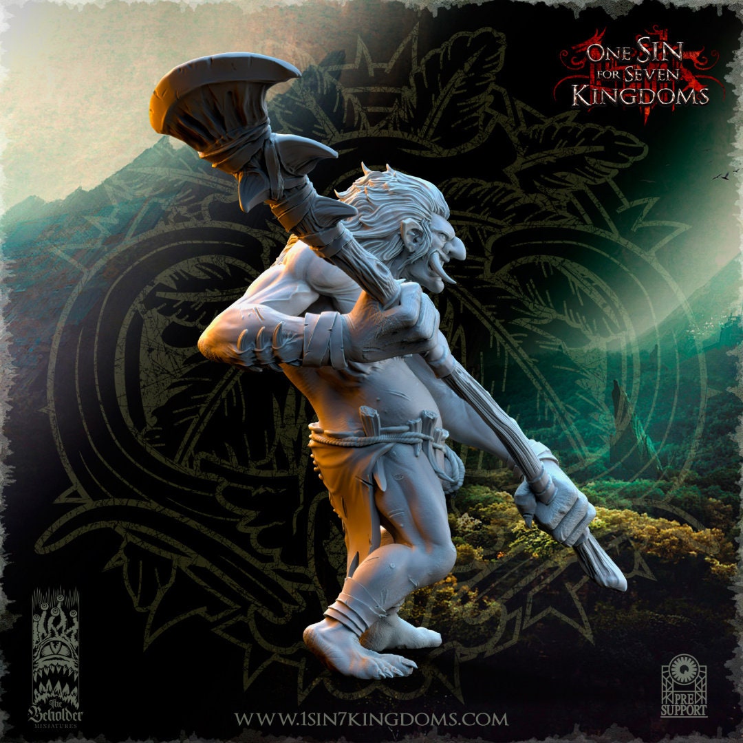 Mountain Troll with scythe (sculpted by Beholder Miniatures)