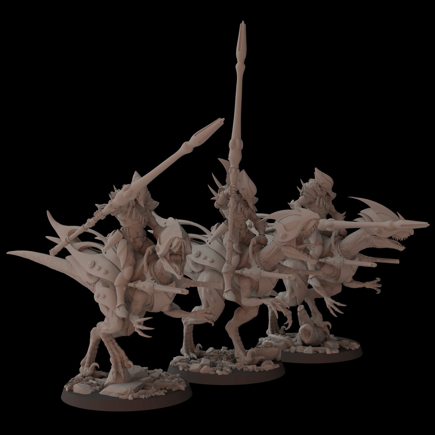 Aeterni Deinonichus riders with lances - set of 3 (Sculpted by Fantasy Cult Miniatures)