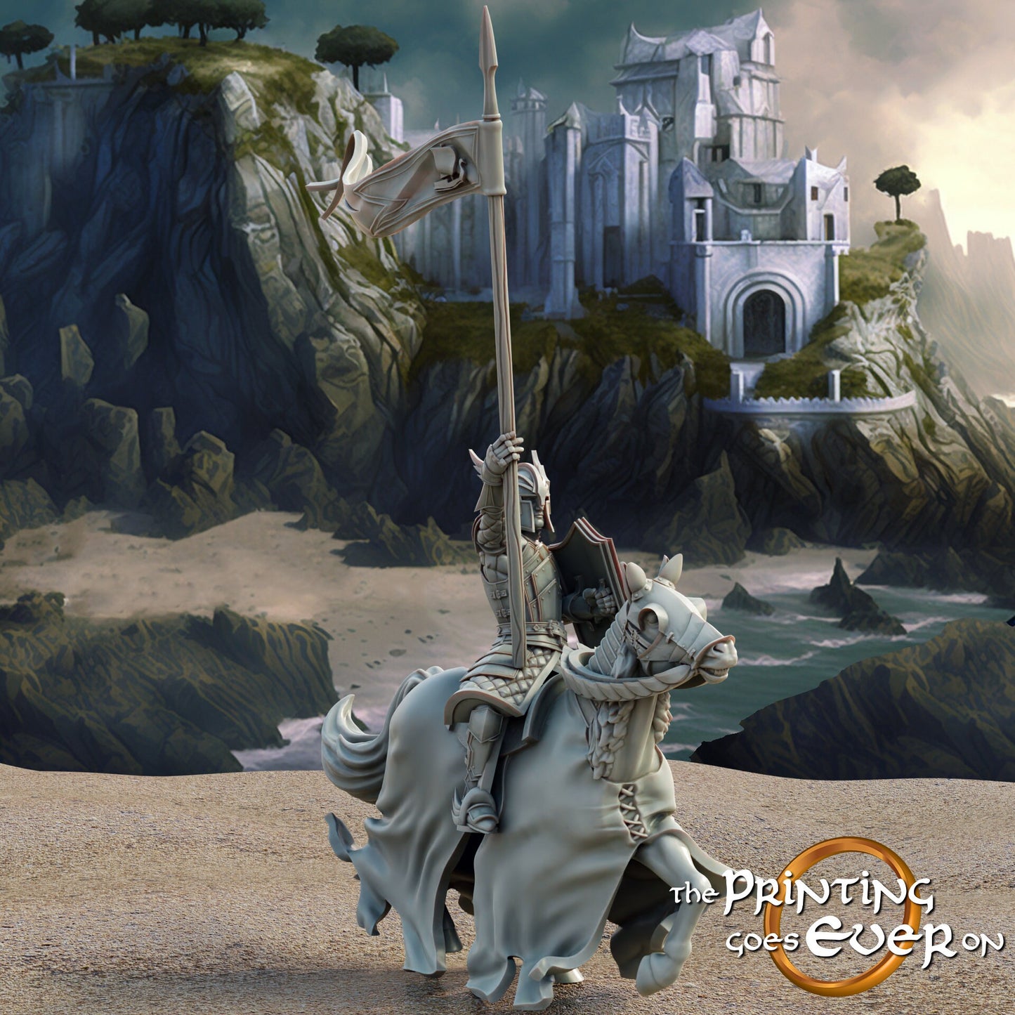 Swan Knight Mounted - Bannerman (sculpted by Print Goes Ever On)