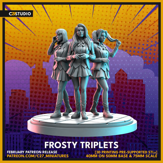 Frosty Triplets / Stepford Cuckoos 40mm miniature (sculpted by C27 collectibles) (Crisis Protocol Proxy/Alternative)