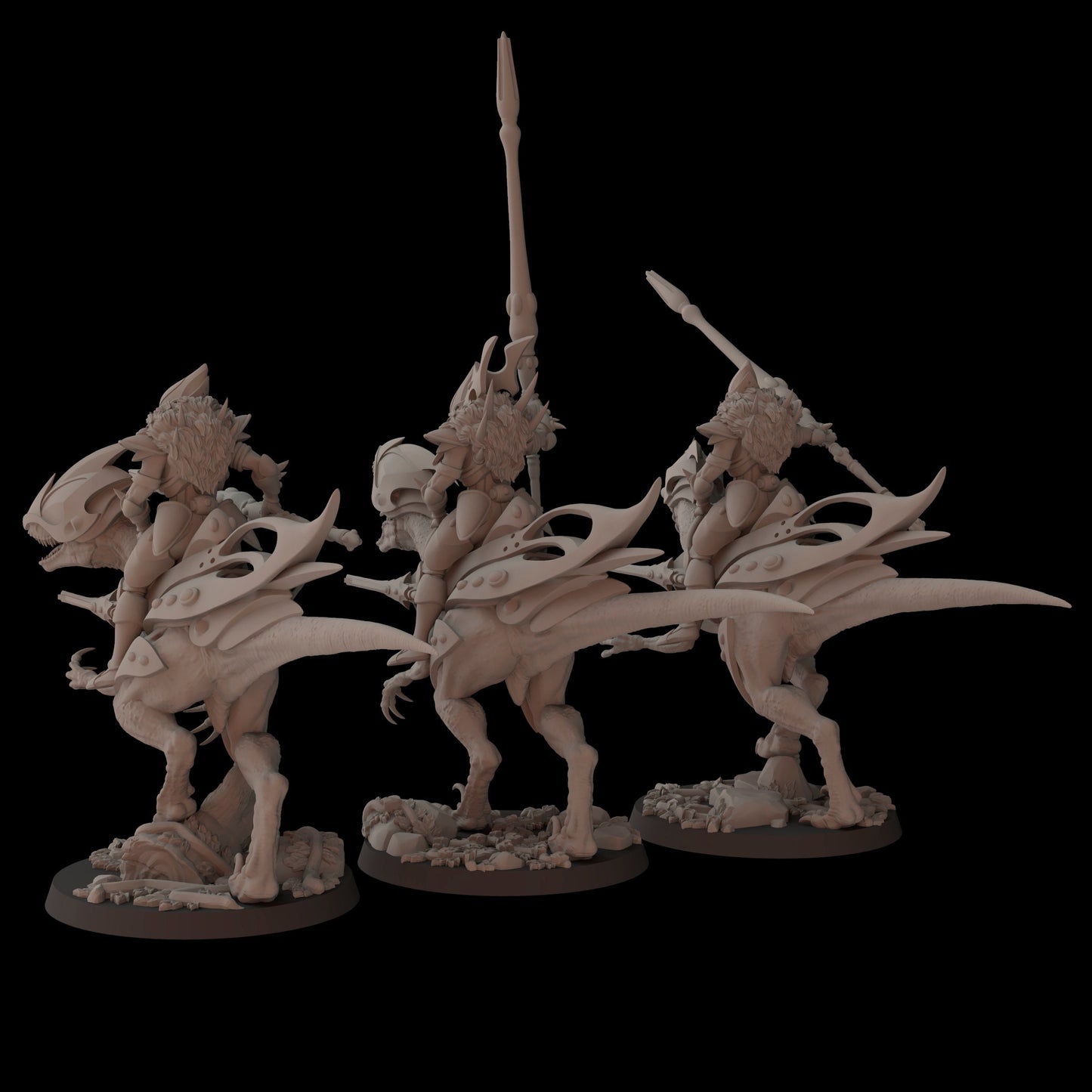 Aeterni Deinonichus riders with lances - set of 3 (Sculpted by Fantasy Cult Miniatures)