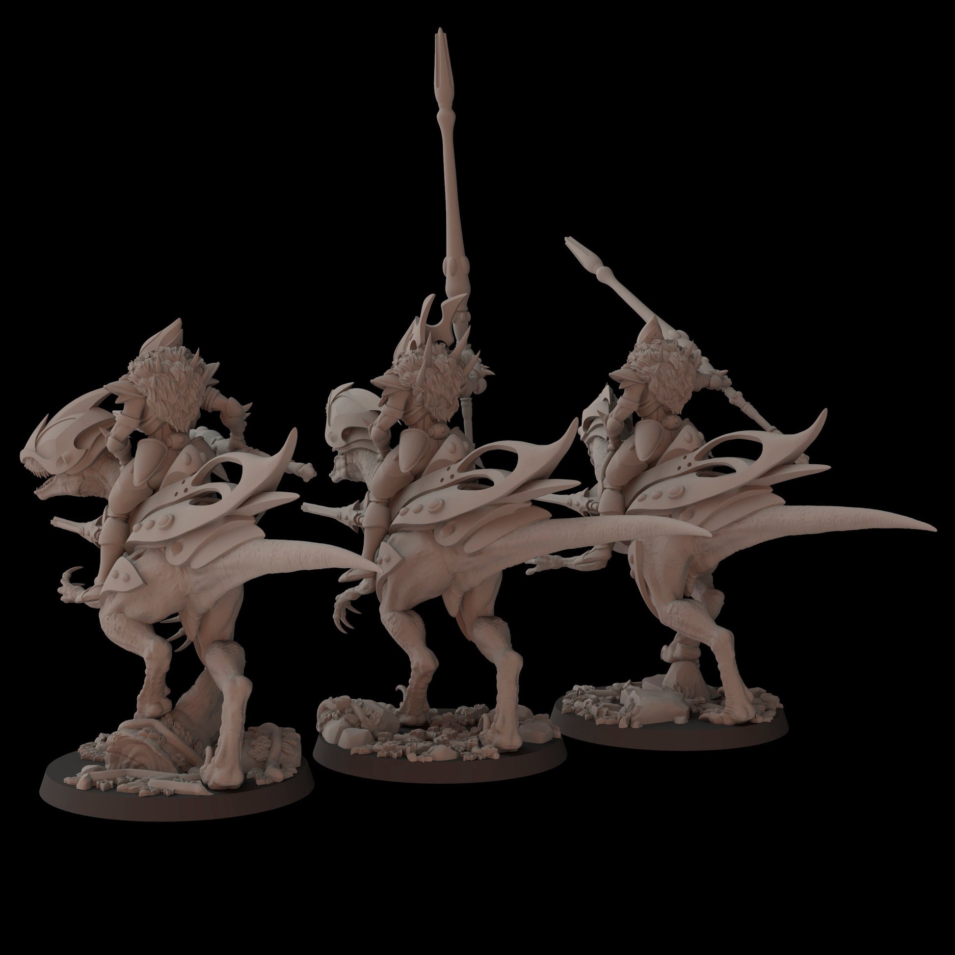 Aeterni Deinonichus riders with lances - set of 3 (Sculpted by Fantasy Cult Miniatures)