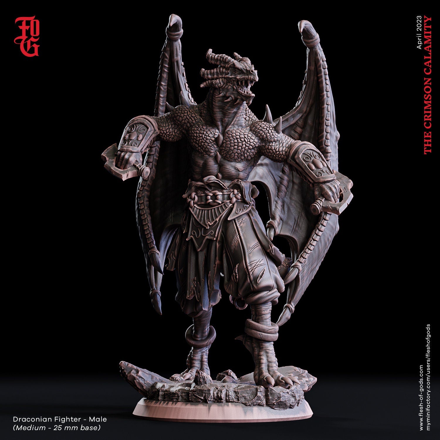 Draconian Fighter (Male) - The Crimson Calamity (sculpted by Flesh of Gods miniatures)