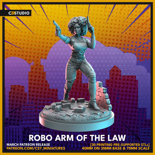 Misty Knight / Robo Arm of the Law 40mm miniature (sculpted by C27 collectibles) (Crisis Protocol Proxy/Alternative)
