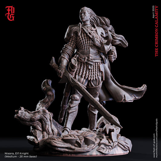 Nisara, Elf Knight - The Crimson Calamity (sculpted by Flesh of Gods miniatures)