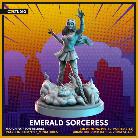 Enchantress / Emerald Sorceress 40mm miniature (sculpted by C27 collectibles) (Crisis Protocol Proxy/Alternative)