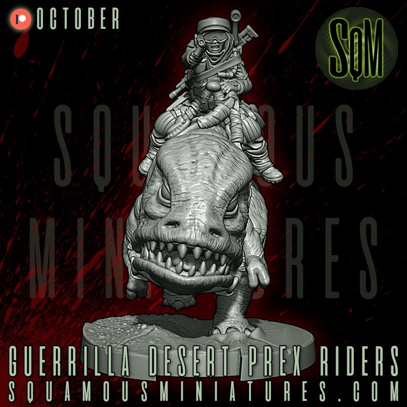 Guerrilla P-Rex Rider (3) (Sculpted by Squamous Miniatures)