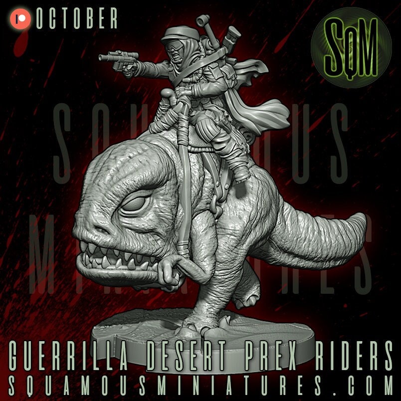 Guerrilla P-Rex Rider (3) (Sculpted by Squamous Miniatures)