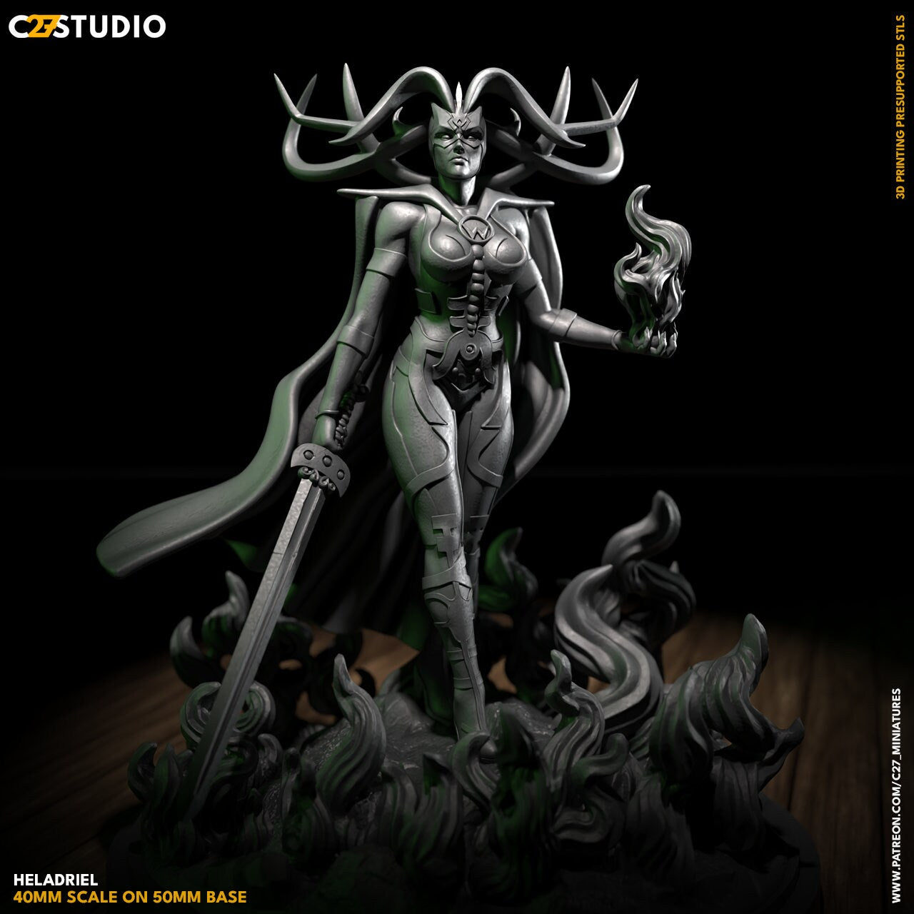 Hela / Heladriel 40mm miniature (sculpted by C27 collectibles) (Crisis Protocol Proxy/Alternative)