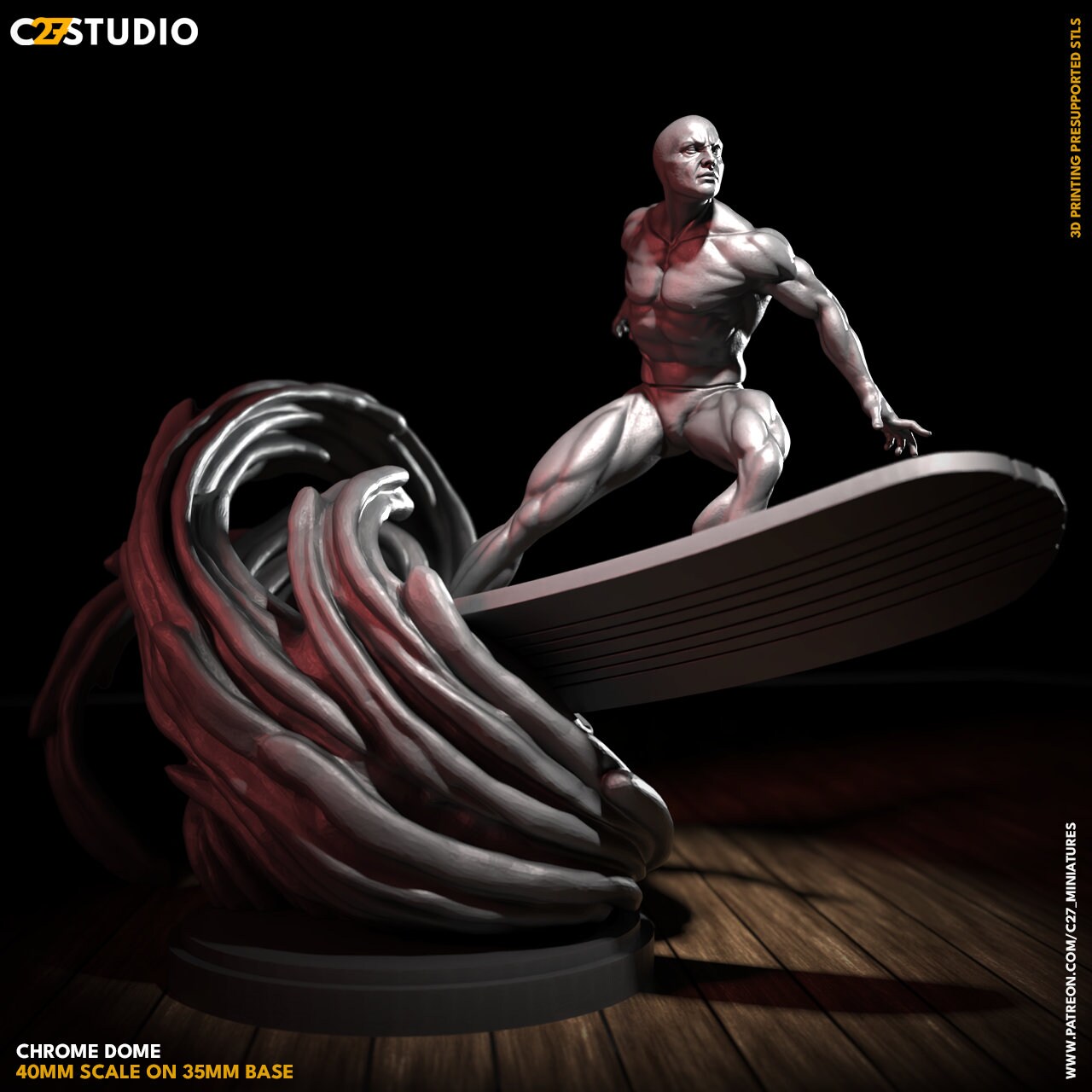Silver Surfer / Chrome Dome 40mm miniature (sculpted by C27 collectibles) (Crisis Protocol Proxy/Alternative)