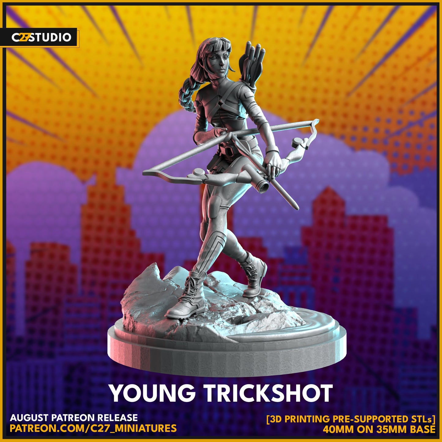 Kate Bishop / Young Trickshot 40mm miniature (sculpted by C27 collectibles) (Crisis Protocol Proxy/Alternative)