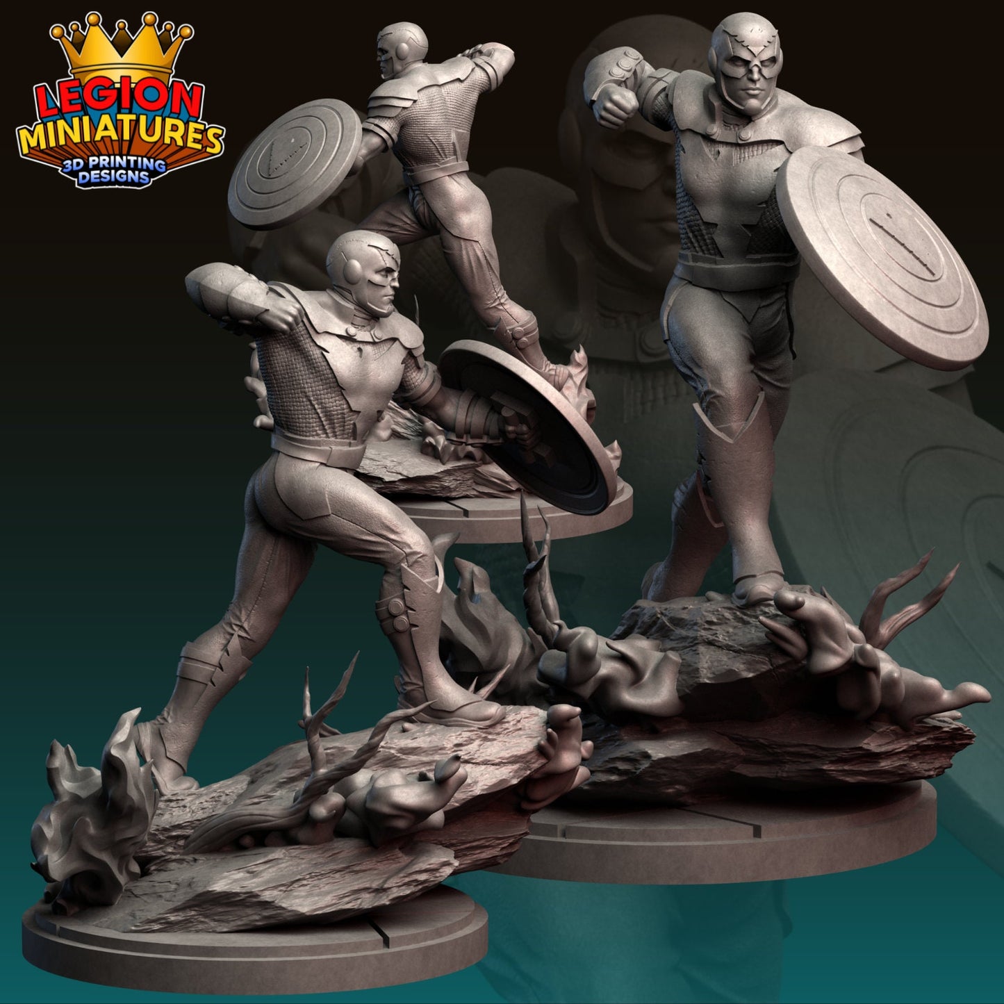 Captain America Phoenix Fan-Art 40mm Miniature (Sculpted by Legion Miniatures) (Crisis Protocol Proxy/Alternative)