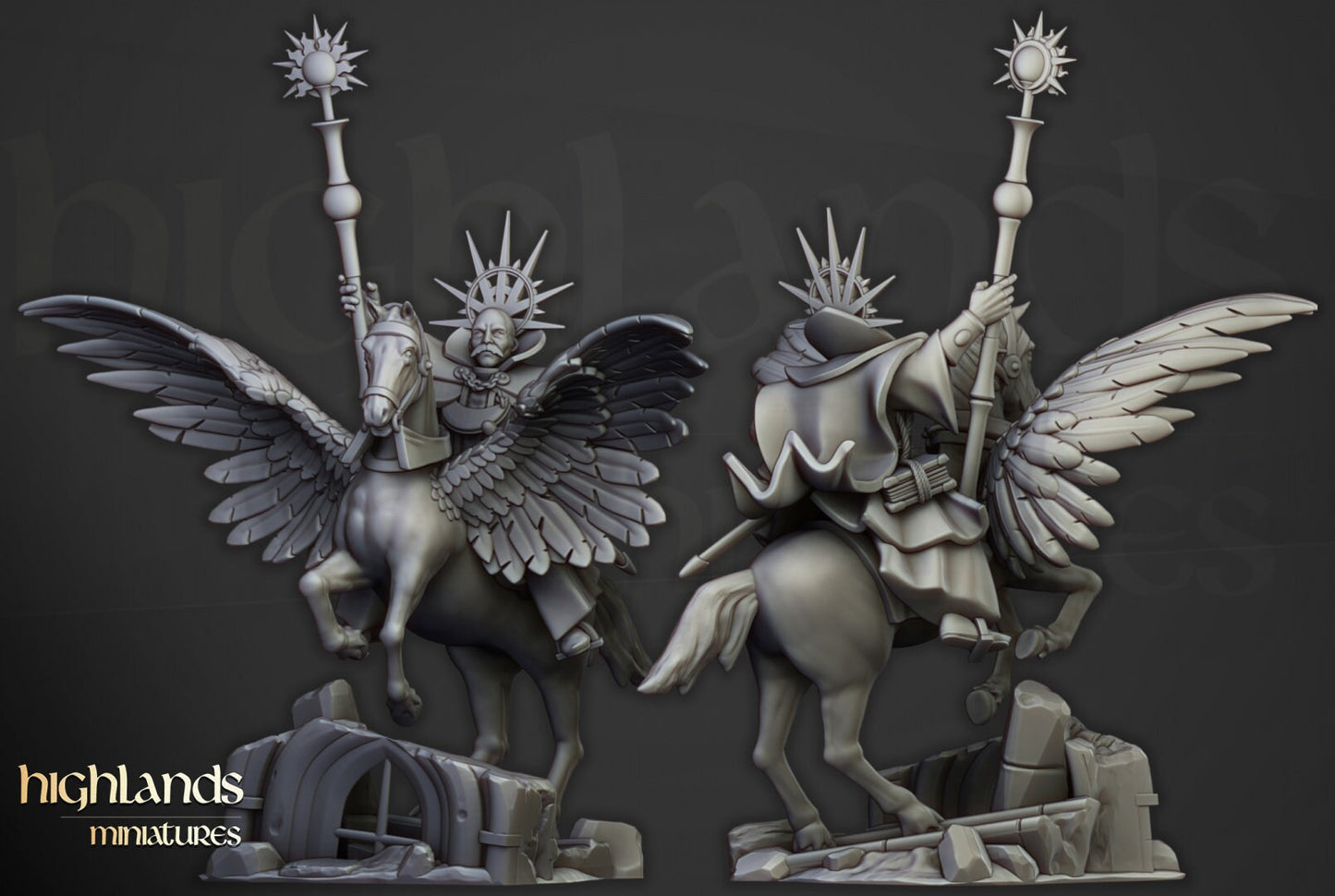 High Mage of Sunland on Pegasus - Sculpted by Highland Miniatures