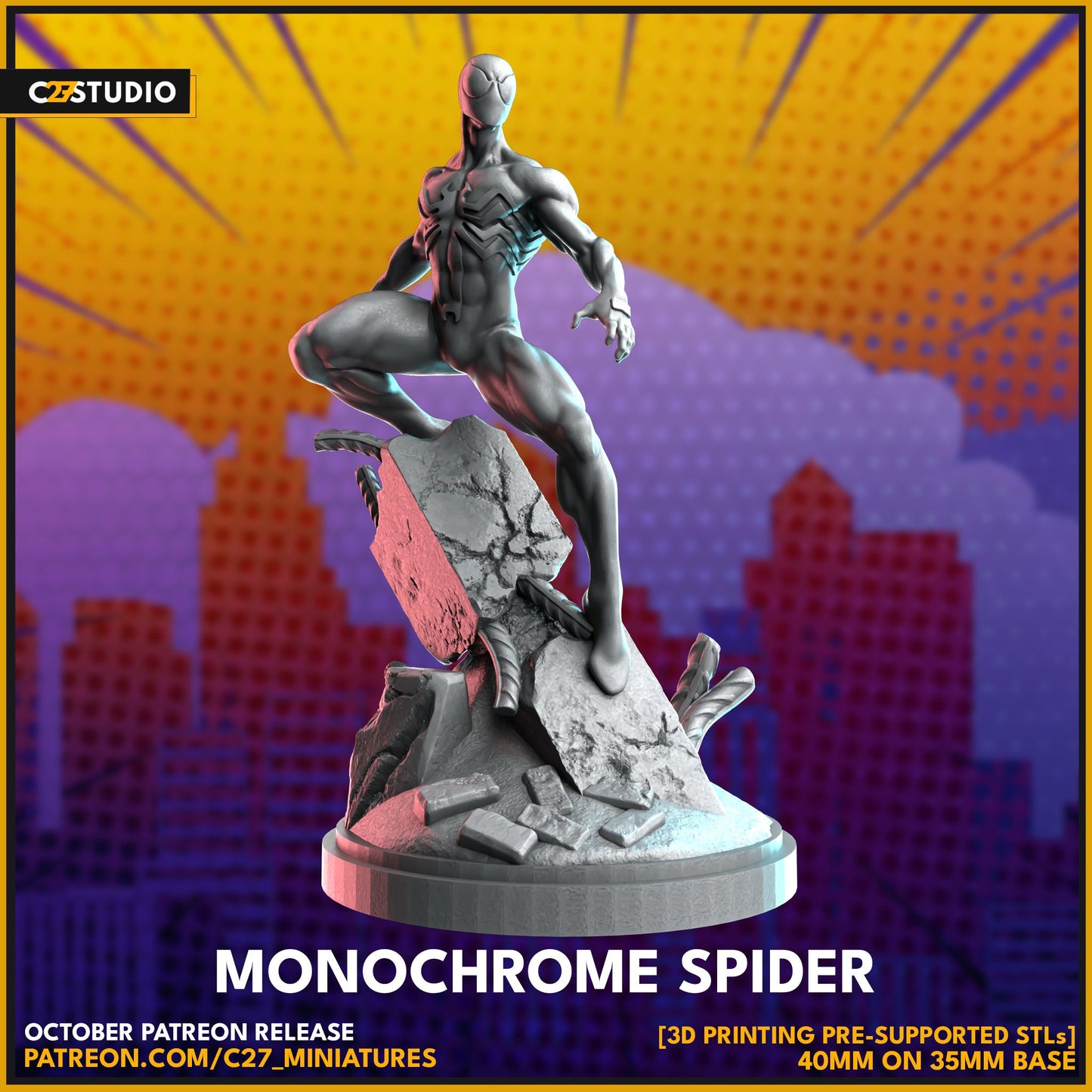Spider-man Black Suit / Monochrome Spider 40mm miniature (sculpted by C27 collectibles) (Crisis Protocol Proxy/Alternative)