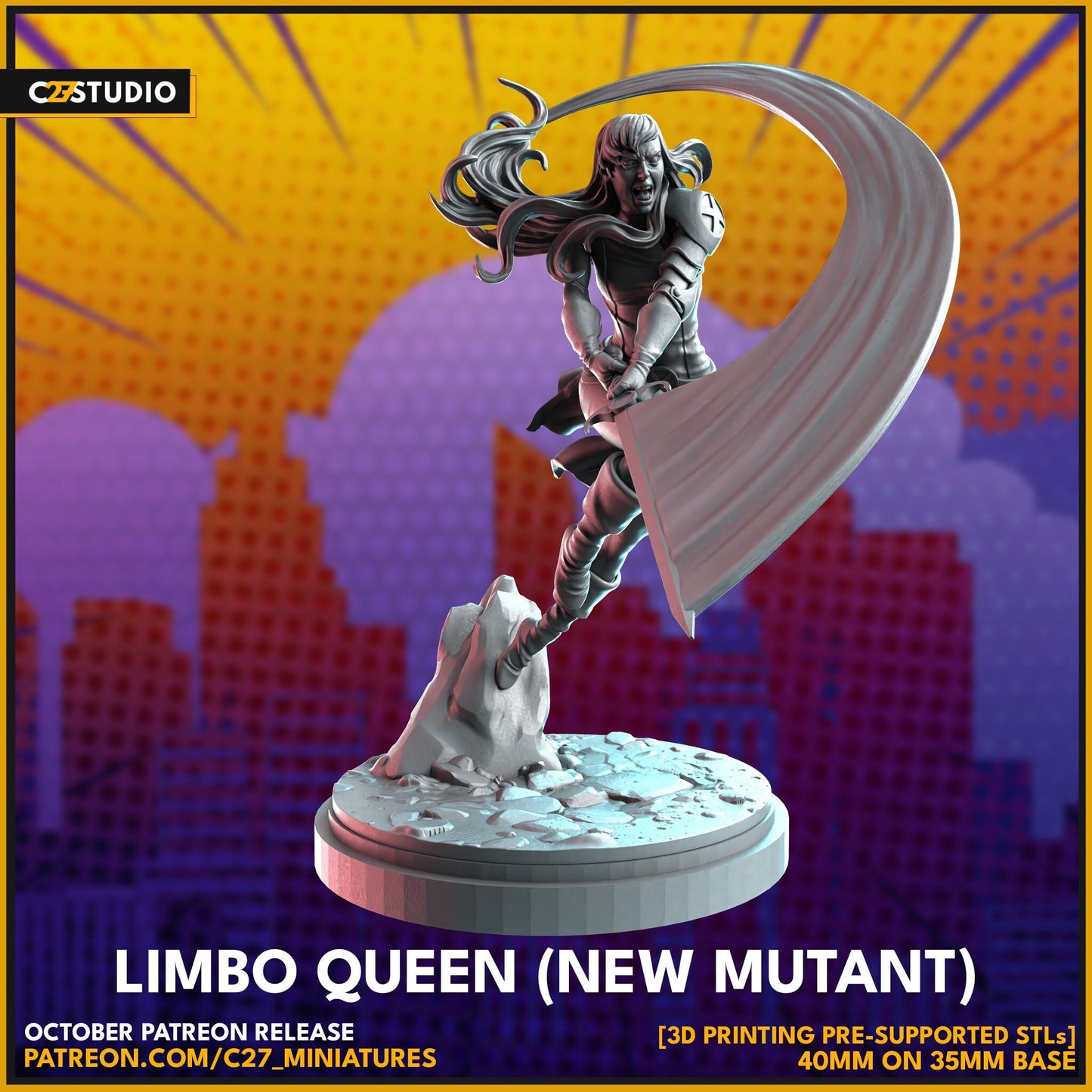 Magik (New Mutant) / Limbo Queen 40mm miniature (sculpted by C27 collectibles) (Crisis Protocol Proxy/Alternative)